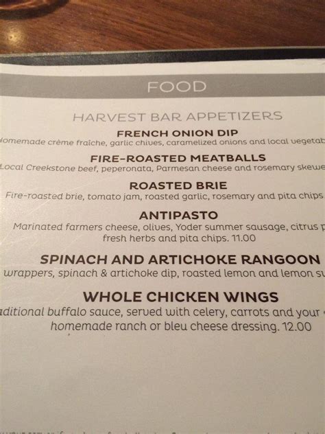 Harvest Bar + Kitchen menu .